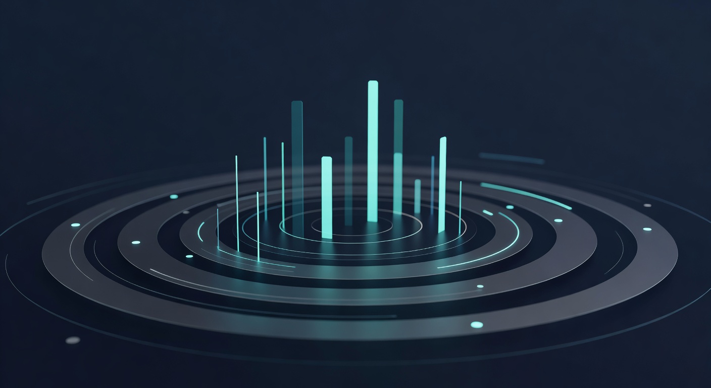 Panoramic dashboard of concentric rings and rising light bars, suggesting measurable business outcomes
