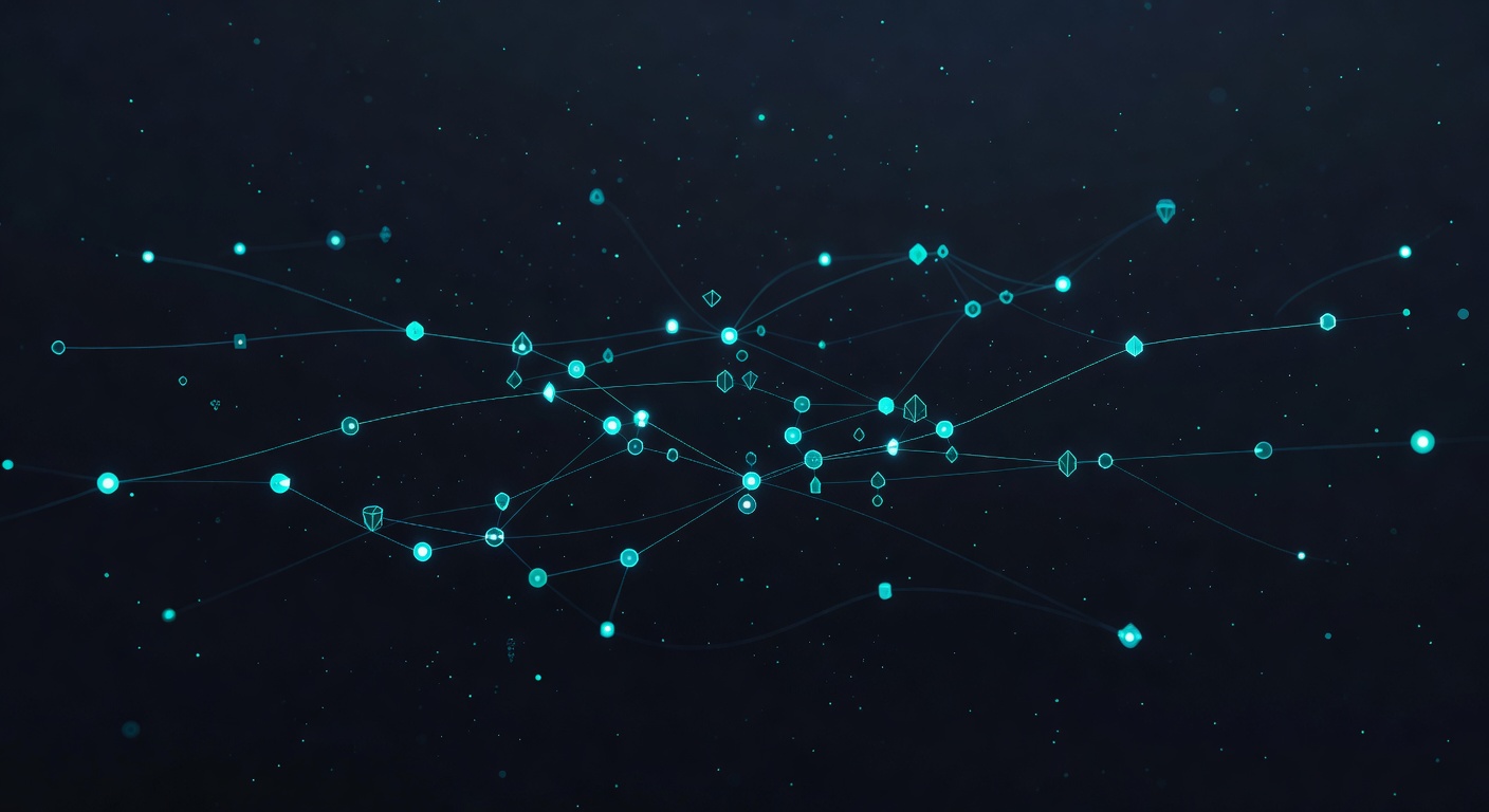 A coordinated constellation of luminous agent nodes moving through space on subtle intersecting trajectories, suggesting autonomous multi-step work. Editorial high-tech illustration, cinematic dark co