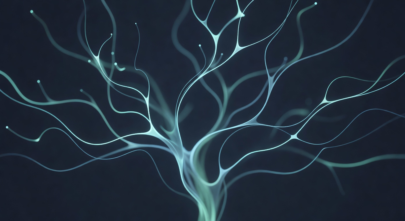 An abstract tree of branching thought rendered as soft light paths, each branch a hypothesis being pursued and evaluated, suggesting deliberation rath