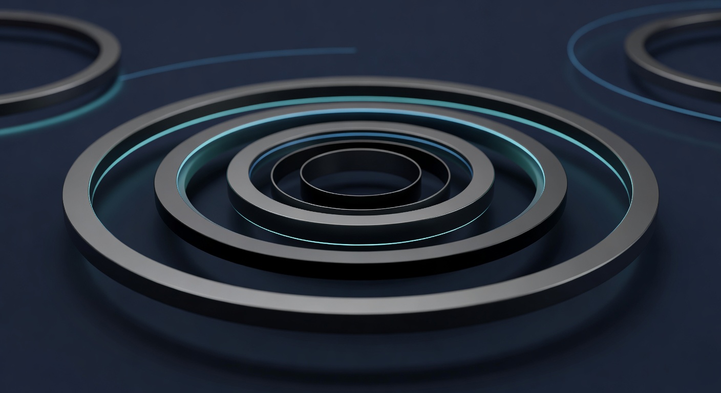 A steady flywheel composition — concentric spinning rings in cool light suggesting a weekly and quarterly operating rhythm, continuous without hurry. 